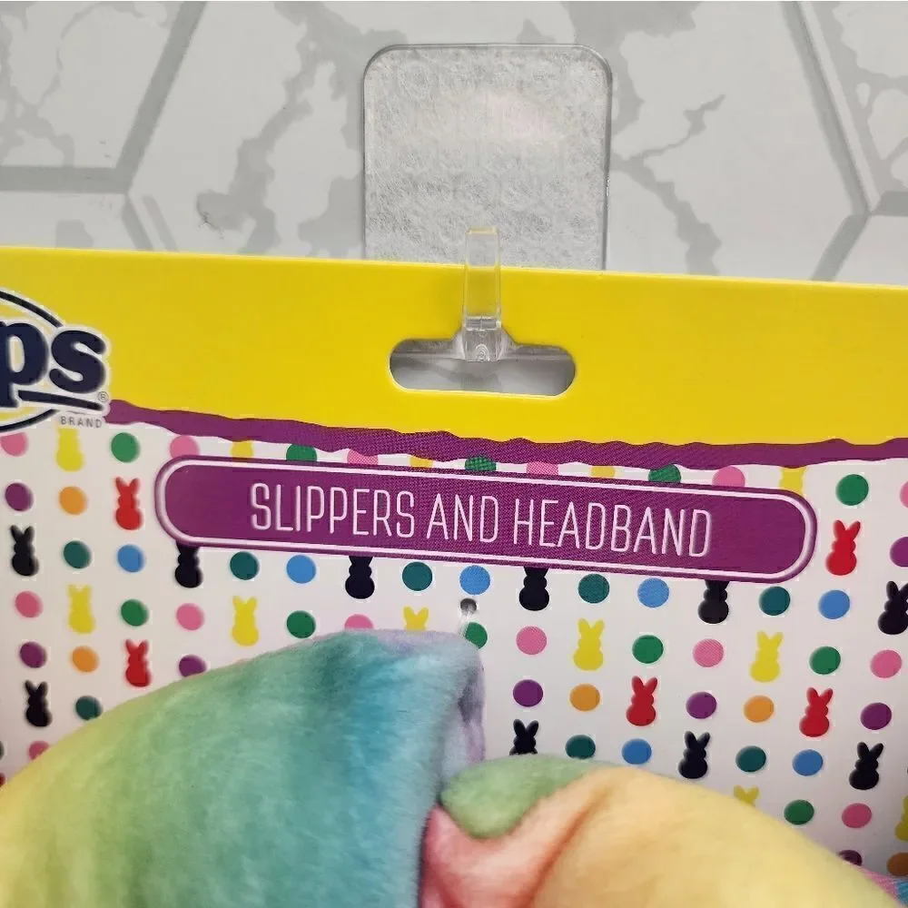 New Kids Easter Peeps Plush Bunny Rainbow Slippers, Size M 13-1